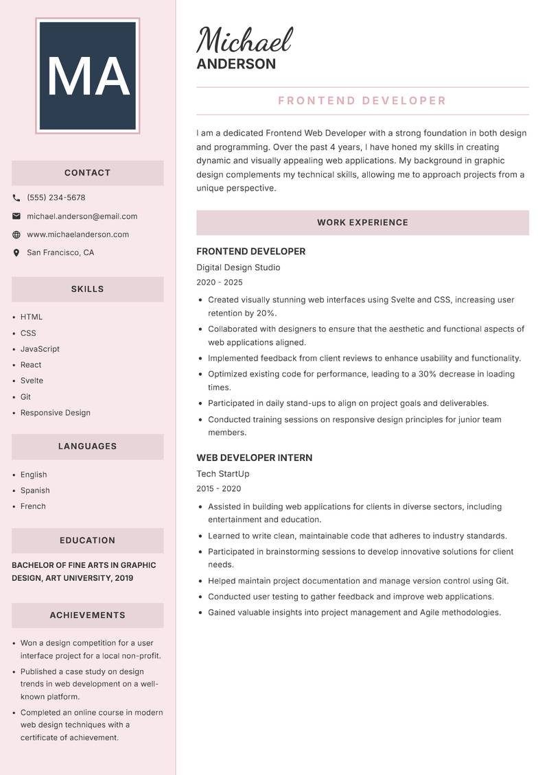 Frontend Web Developer resume template — Executive