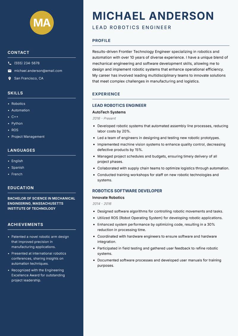 Frontier Technology Engineer resume template — Classic Clean