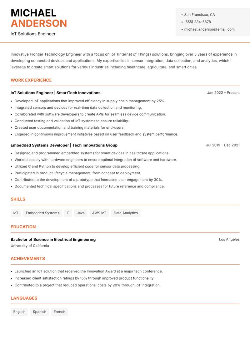 Frontier Technology Engineer resume template — Modern Professional