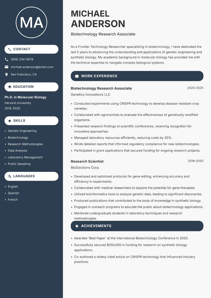 Frontier Technology Researcher resume template — Compact