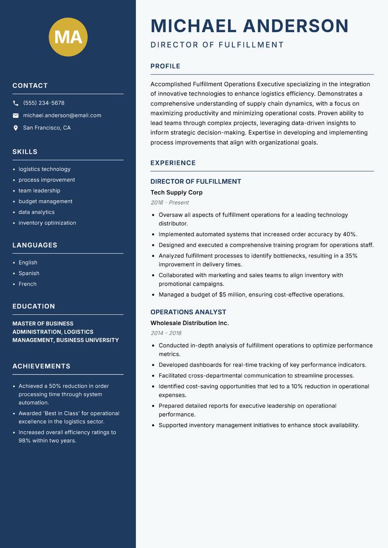 Fulfillment Operations Executive resume template — Classic Clean