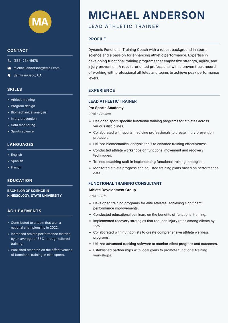Functional Training Coach resume template — Classic Clean