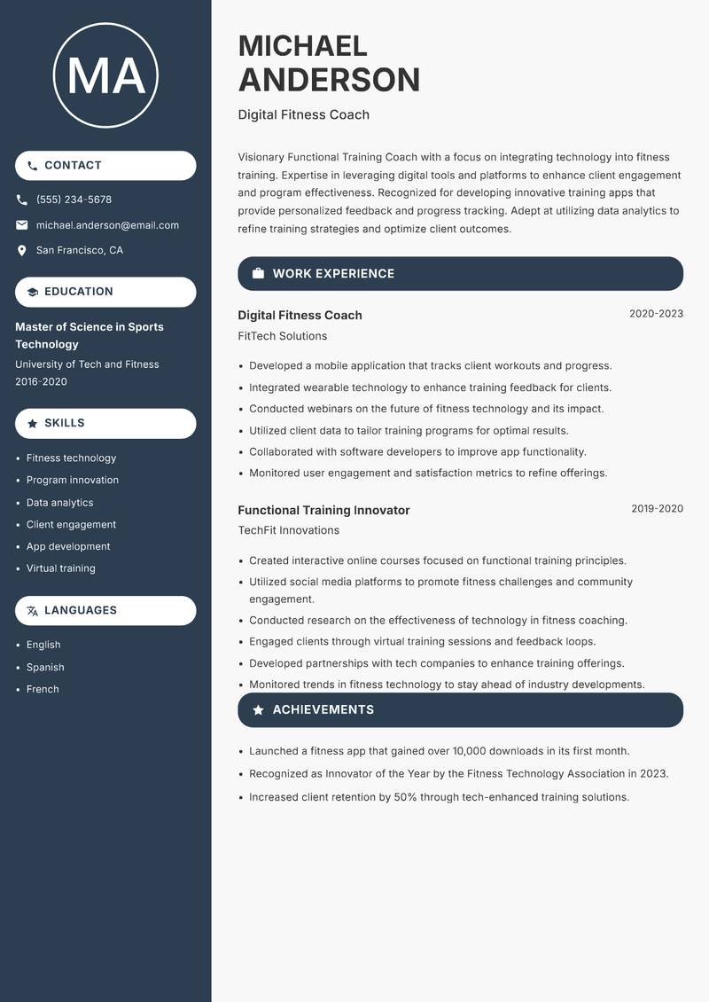 Functional Training Coach resume template — Compact