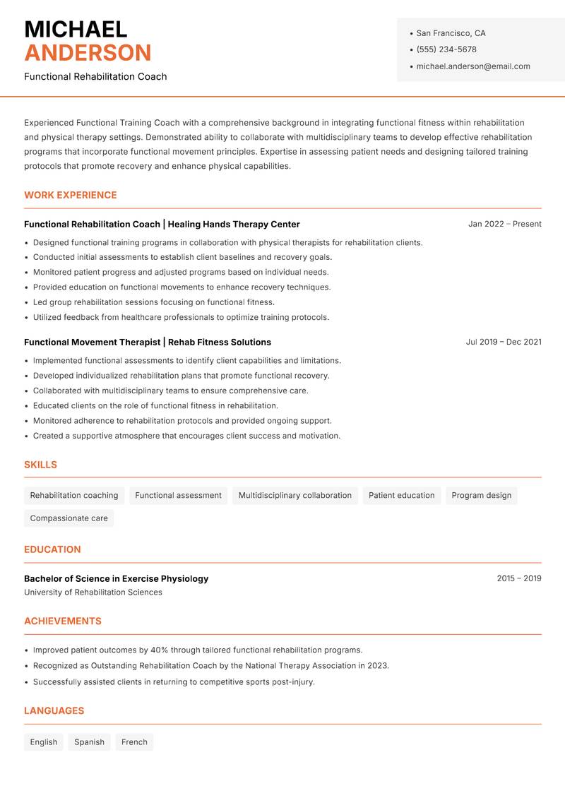 Functional Training Coach resume template — Modern Professional