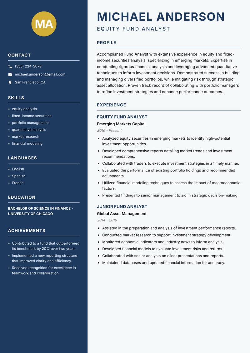 Fund Analyst resume template — Classic Clean
