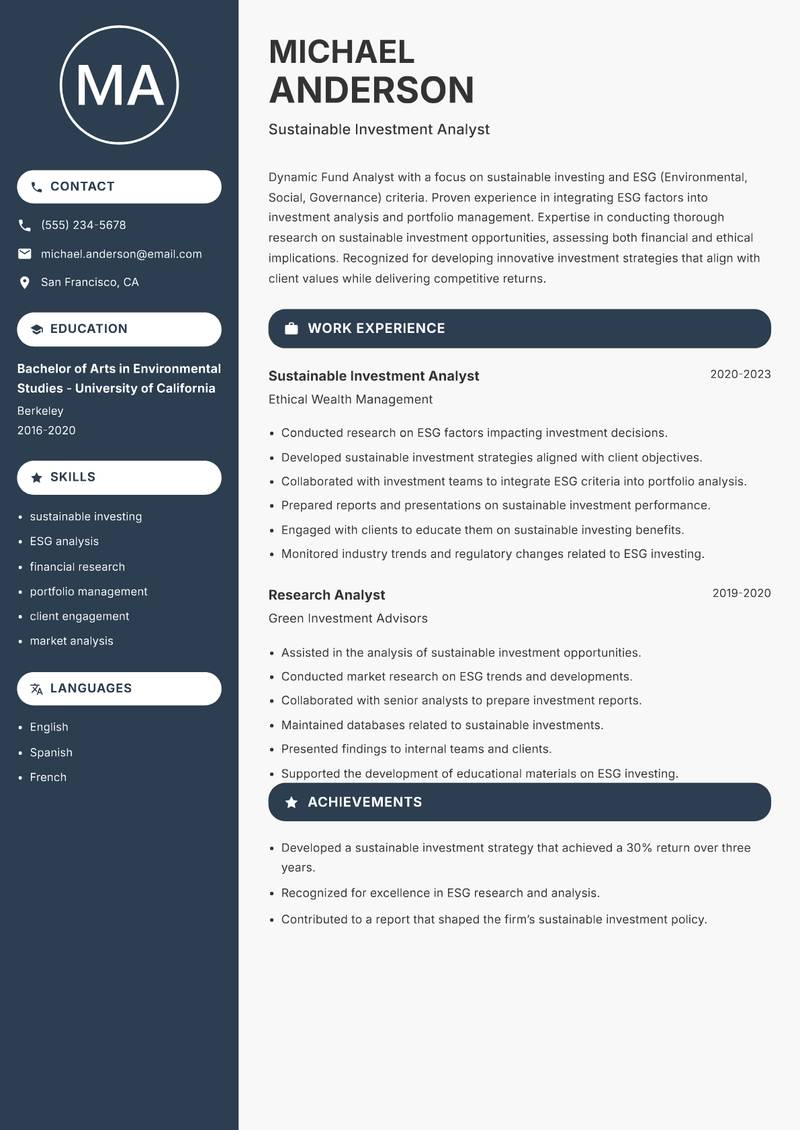 Fund Analyst resume template — Compact
