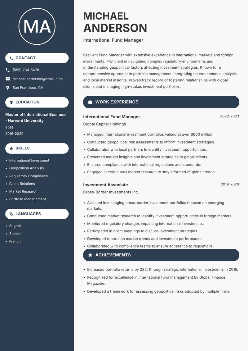 Fund Manager resume template — Compact
