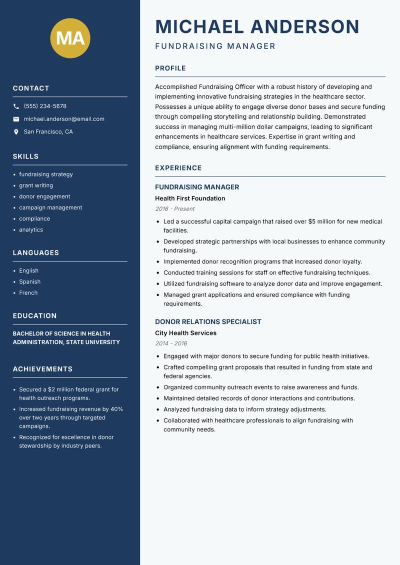 Fundraising Officer resume template — Classic Clean