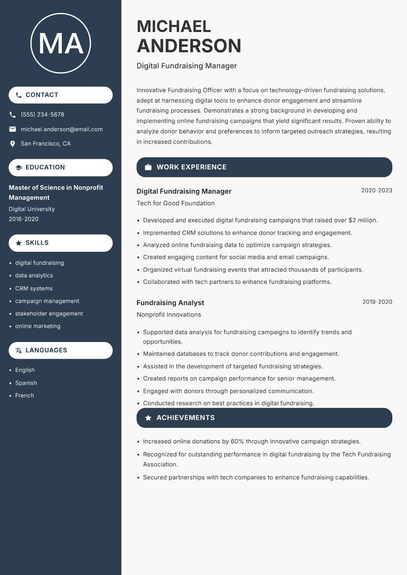 Fundraising Officer resume template — Compact