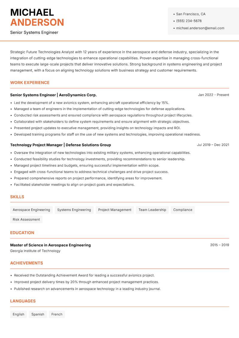 Future Technologies Analyst resume template — Modern Professional