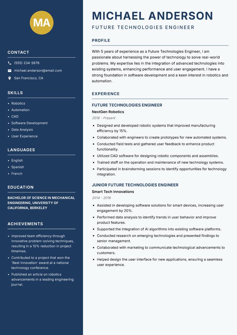 Future Technologies Engineer resume template — Classic Clean