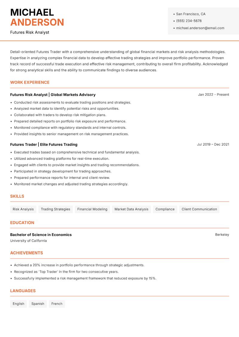 Futures Trader resume template — Modern Professional