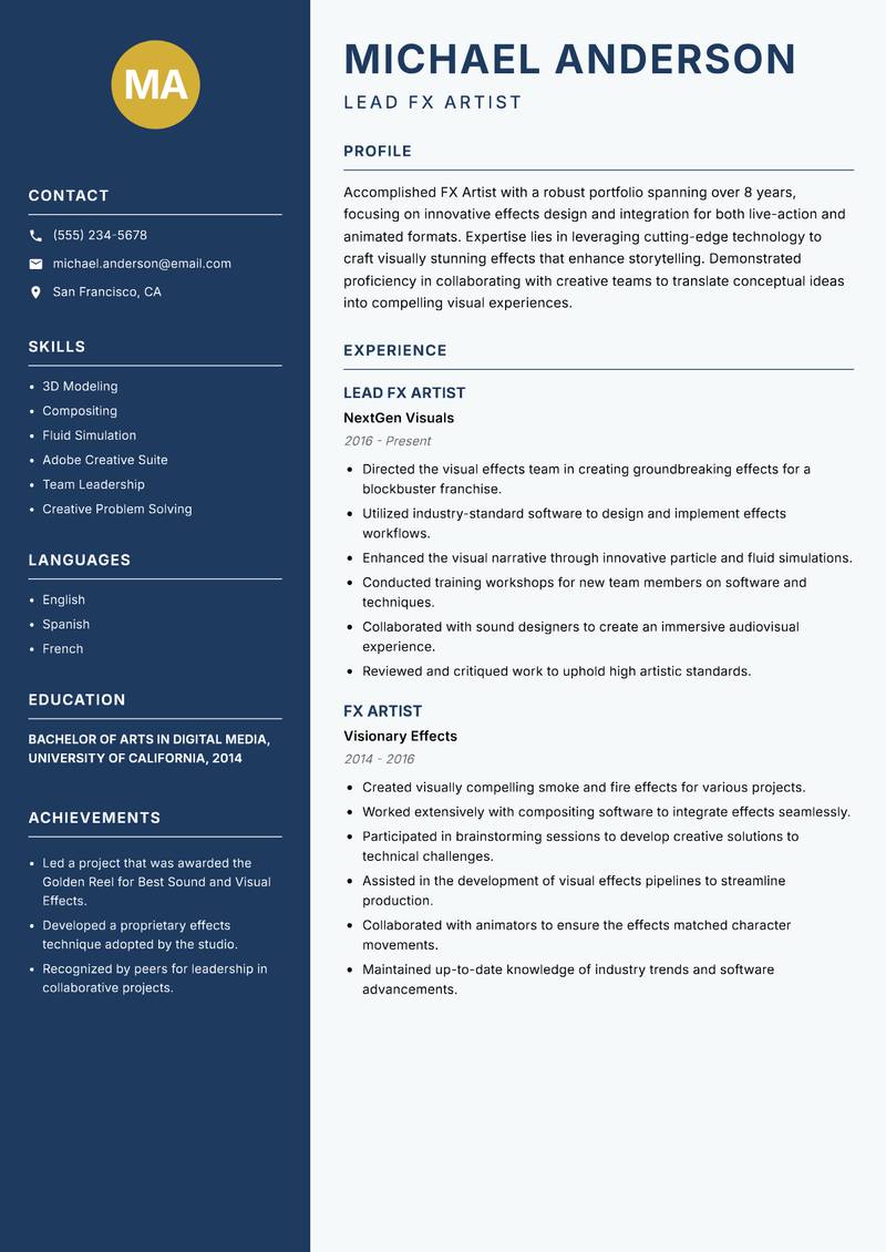 FX Artist resume template — Classic Clean