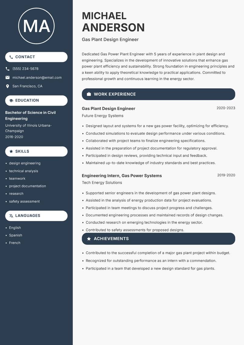 Gas Power Plant Engineer resume template — Compact