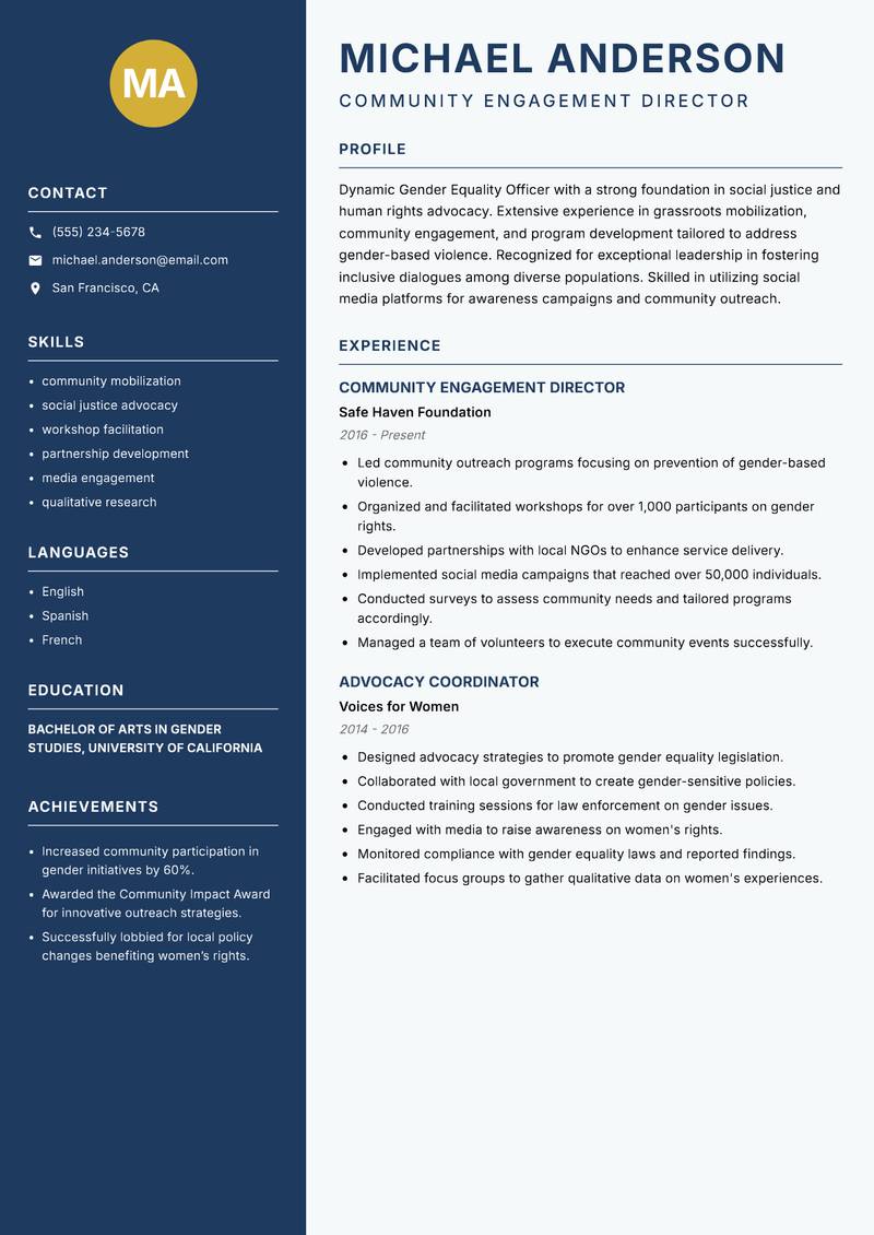 Gender Equality Officer resume template — Classic Clean