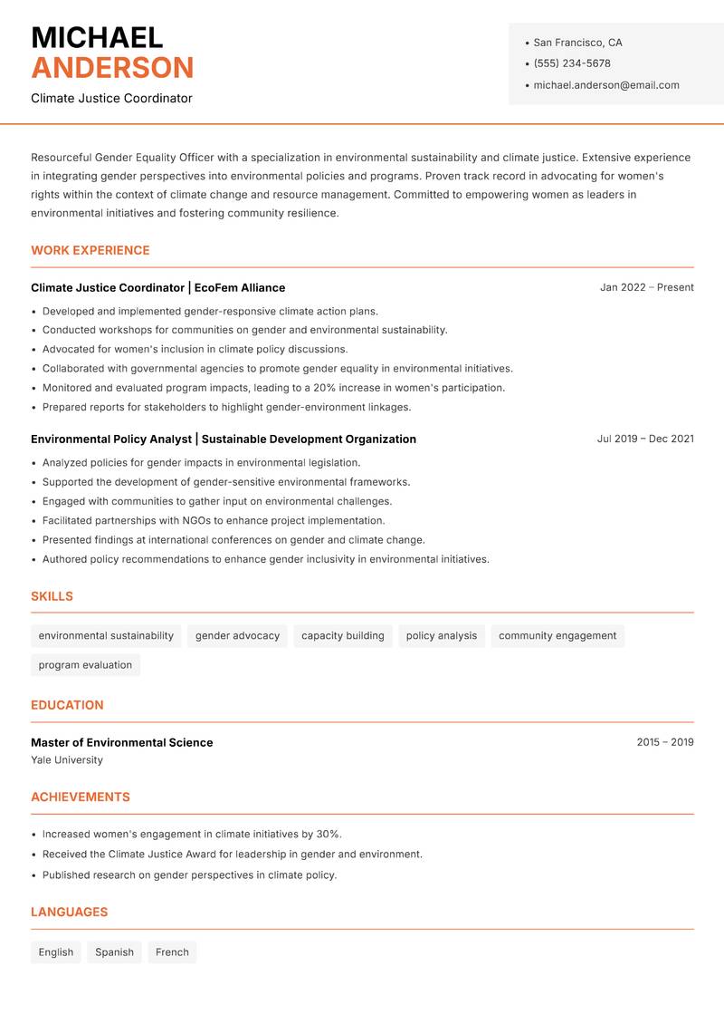 Gender Equality Officer resume template — Modern Professional