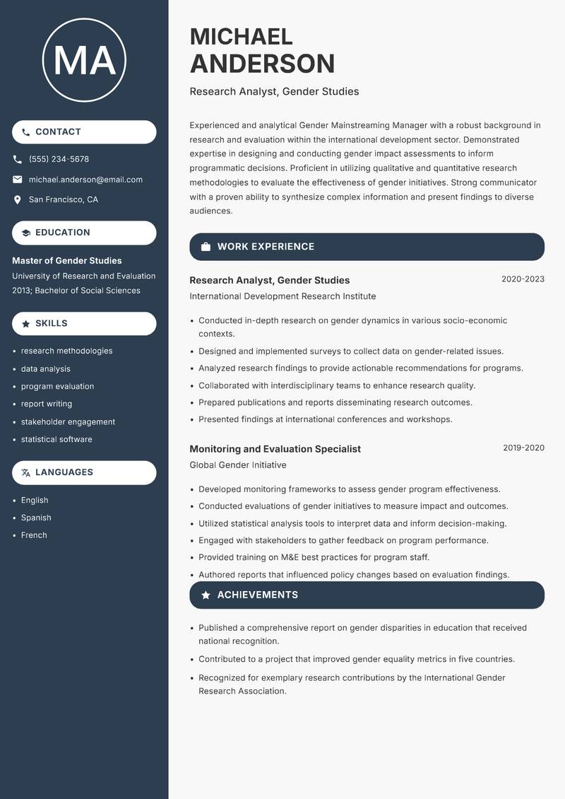 Gender Mainstreaming Manager resume template — Compact