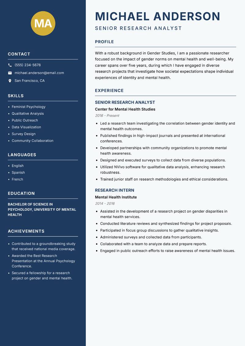 Gender Studies Researcher resume template — Classic Clean