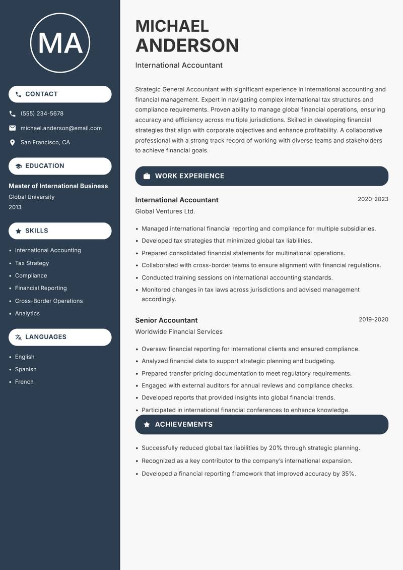 General Accountant resume template — Compact