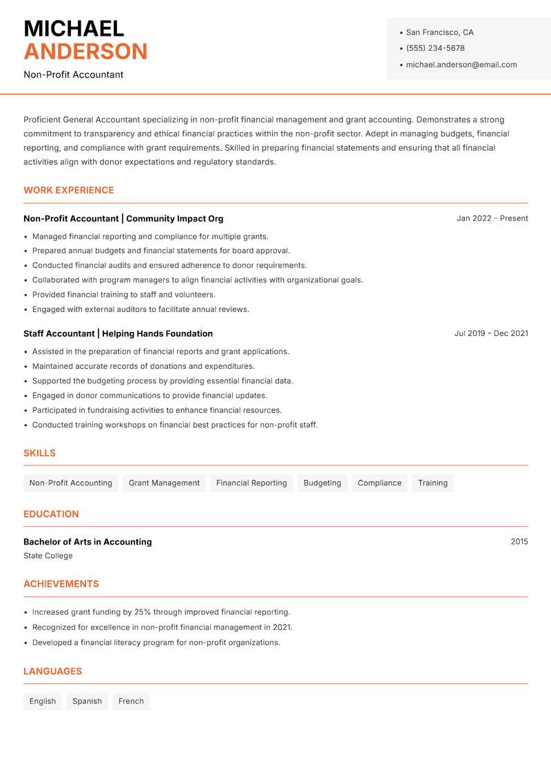 General Accountant resume template — Modern Professional