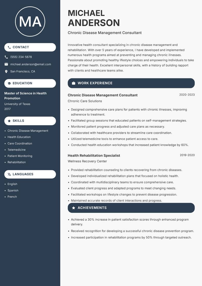 General Health Consultant resume template — Compact
