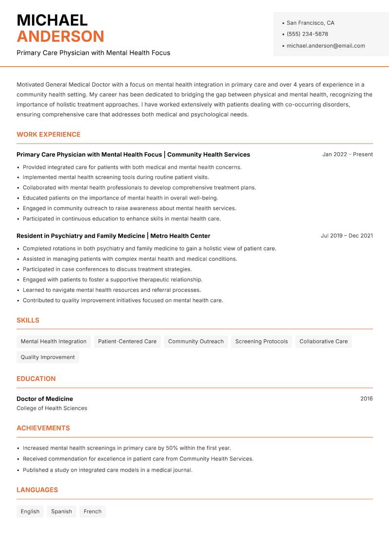General Medical Doctor resume template — Modern Professional