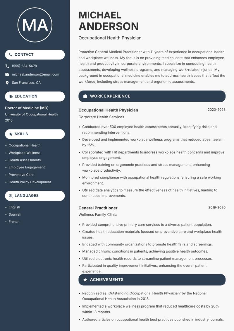 General Medical Practitioner resume template — Compact