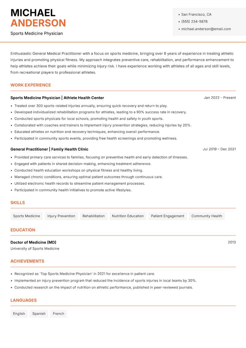 General Medical Practitioner resume template — Modern Professional