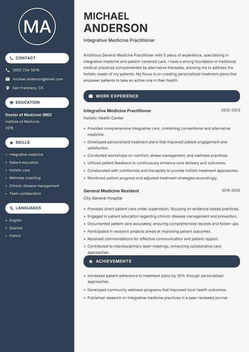 General Medicine Practitioner resume template — Compact