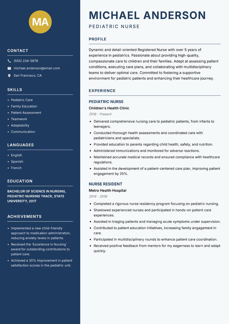 General Nurse resume template — Classic Clean