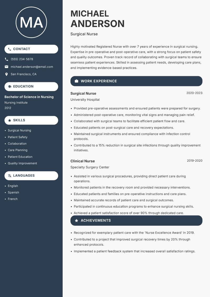 General Nurse resume template — Compact