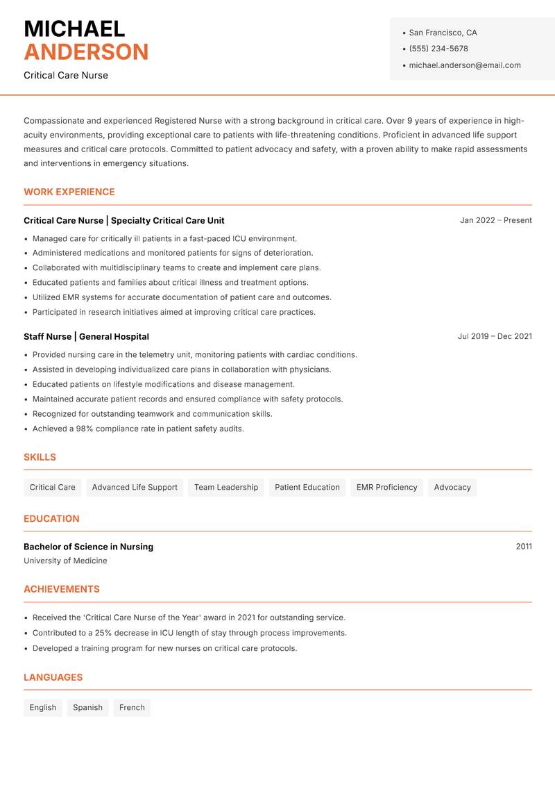 General Nurse resume template — Modern Professional