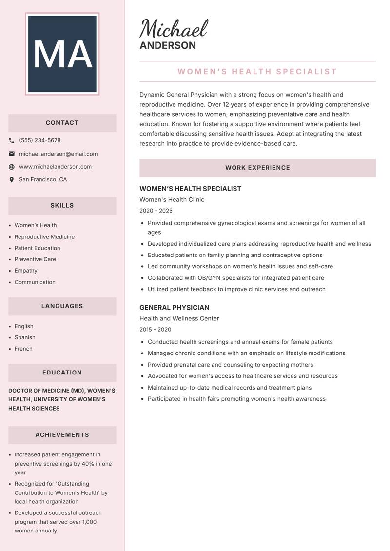 General Physician resume template — Executive