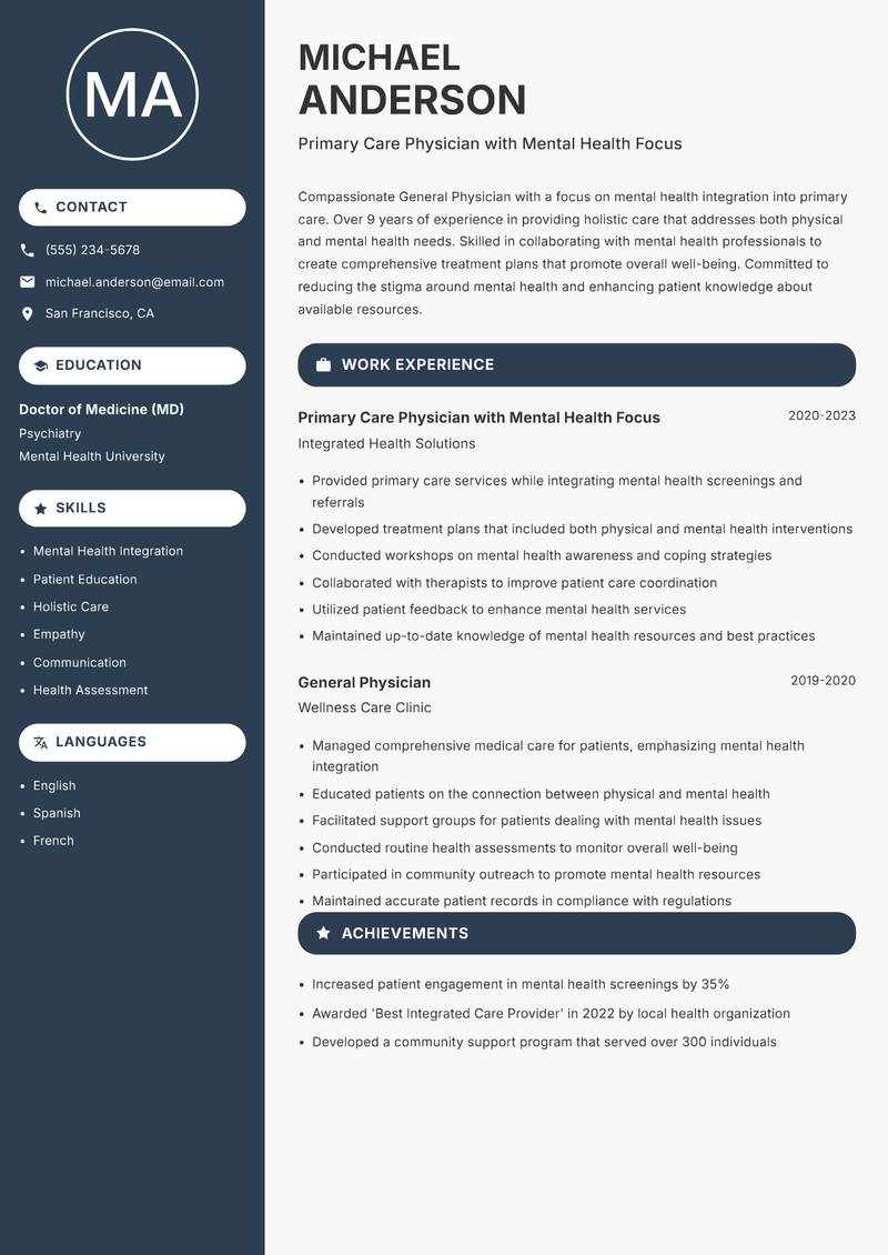 General Physician resume template — Compact