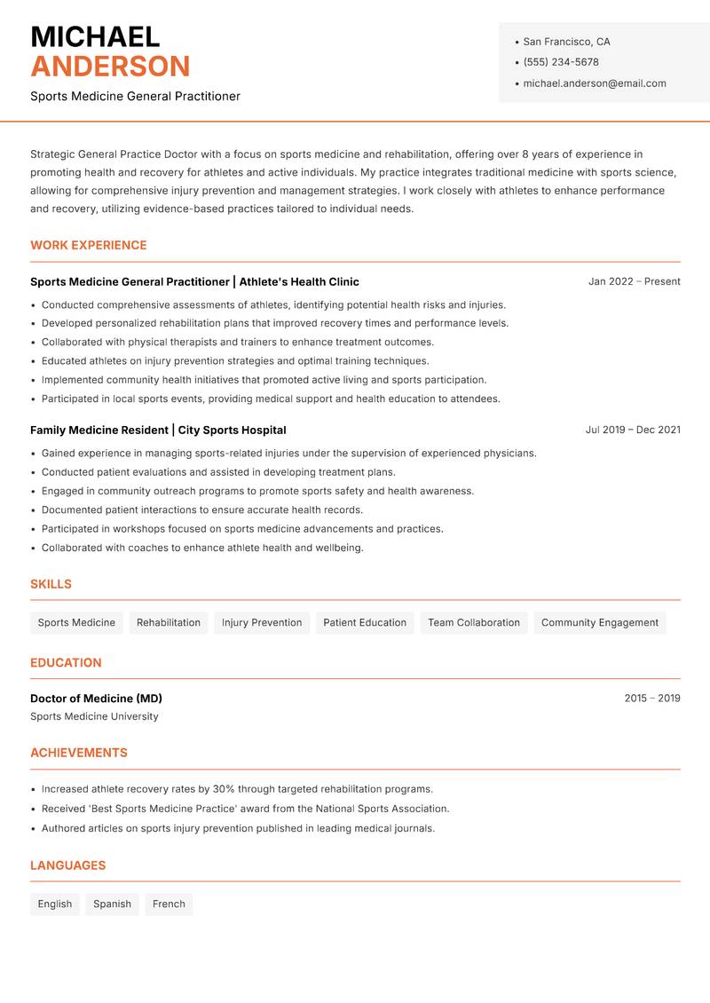General Practice Doctor resume template — Modern Professional