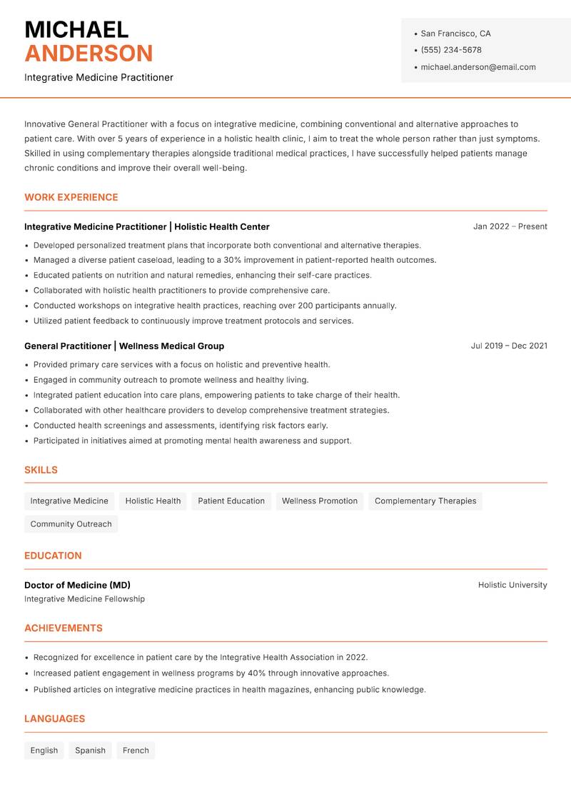 General Practitioner resume template — Modern Professional