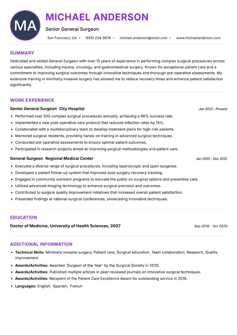 General Surgeon resume example — ATS-friendly template