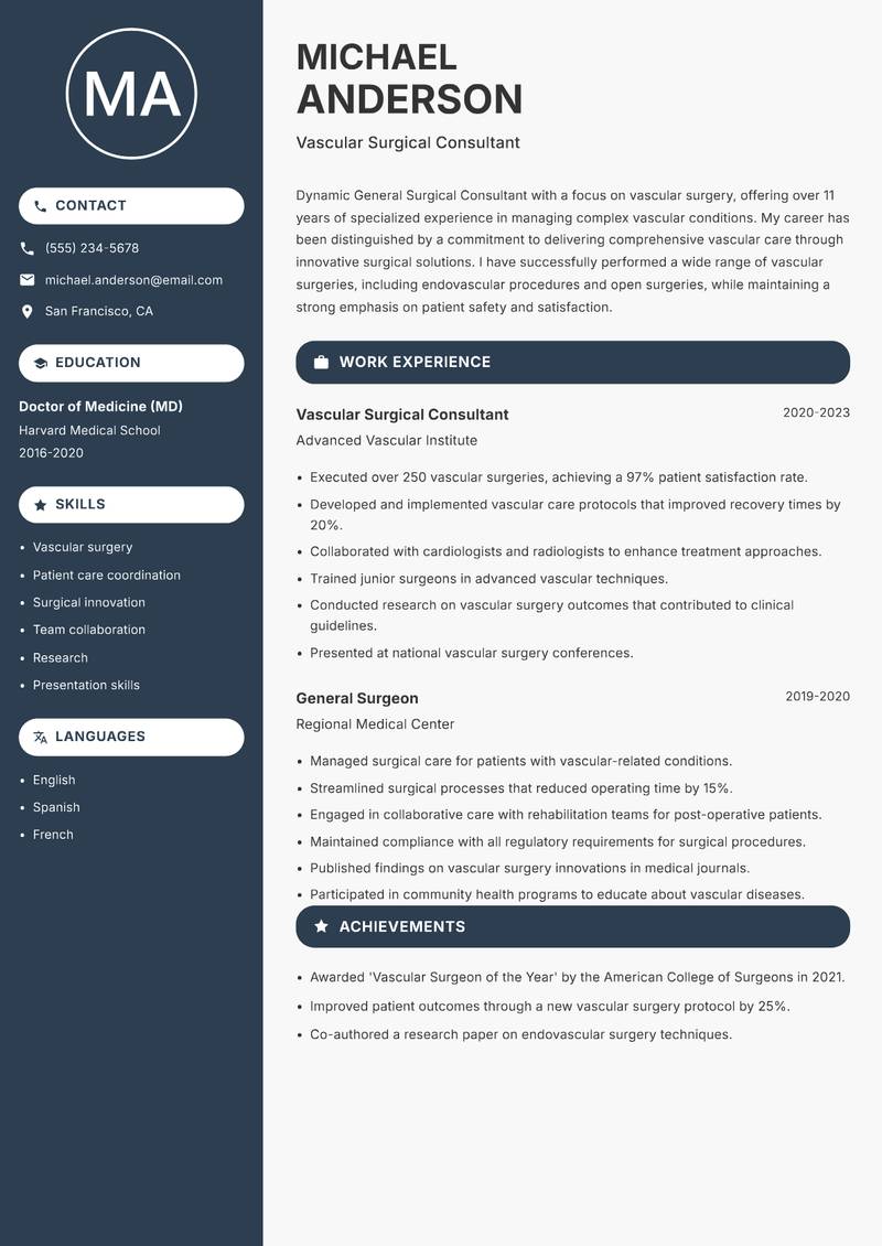 General Surgical Consultant resume template — Compact