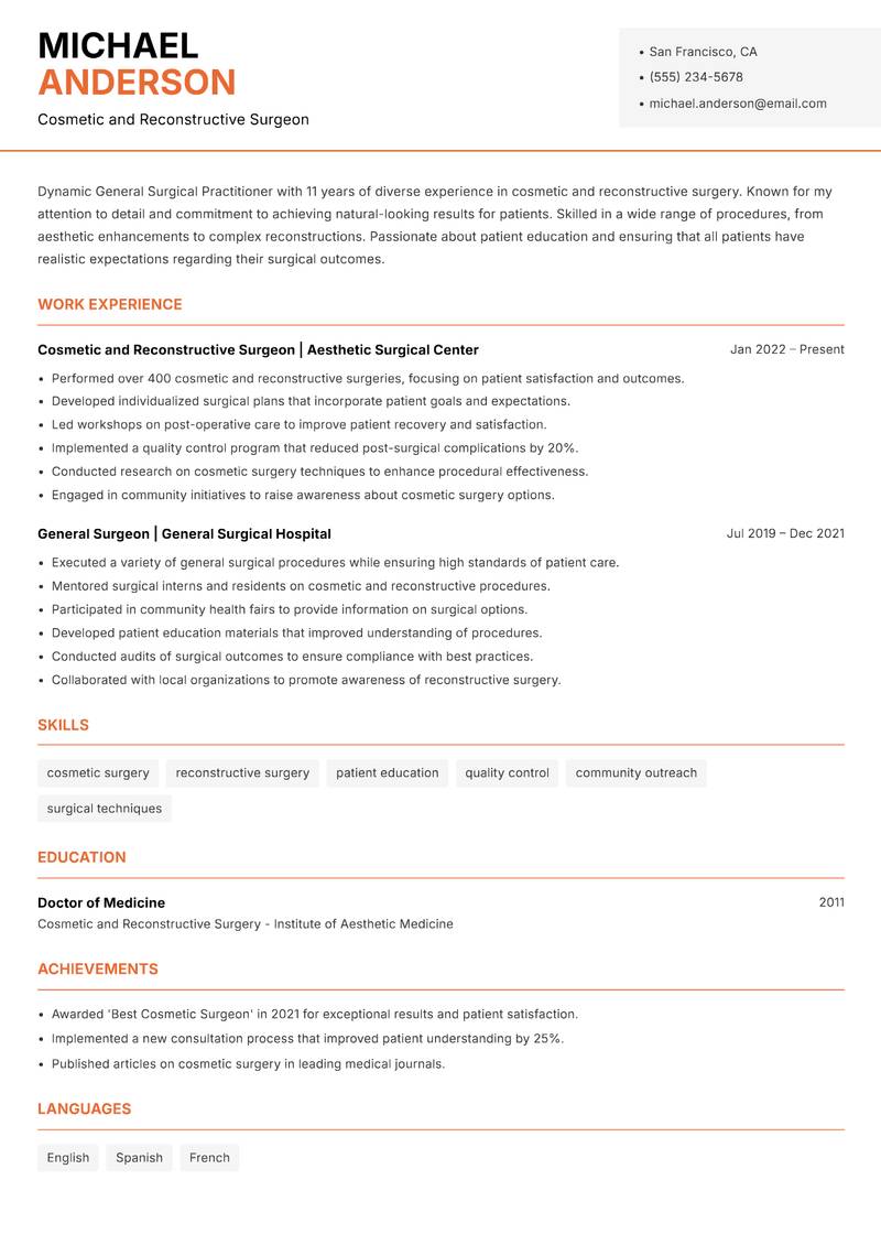 General Surgical Practitioner resume template — Modern Professional