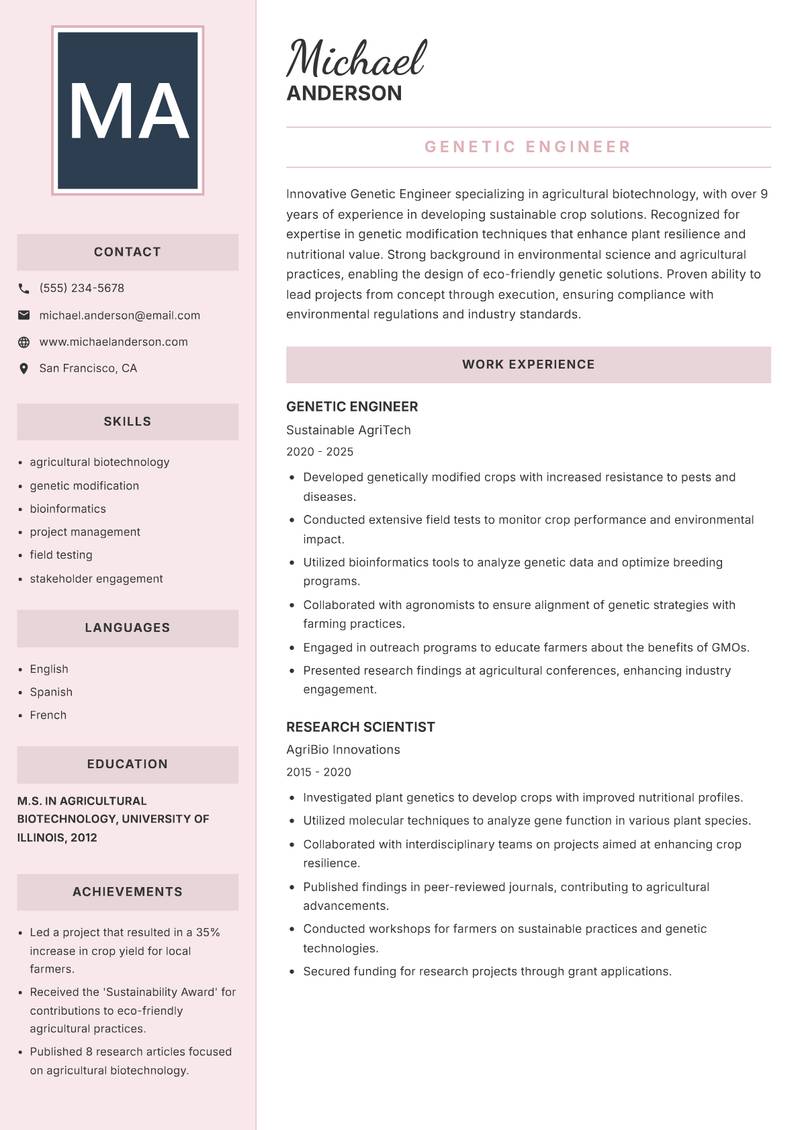 Genetic Engineer resume template — Executive