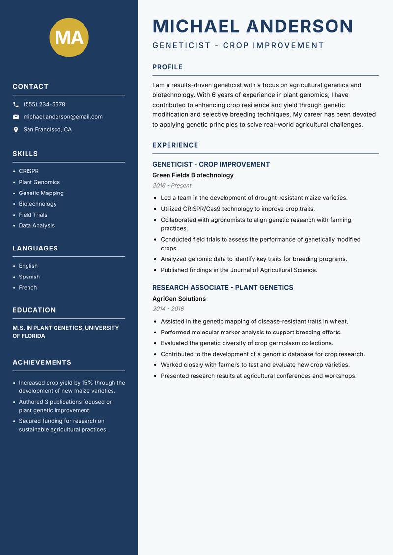 Geneticist resume template — Classic Clean