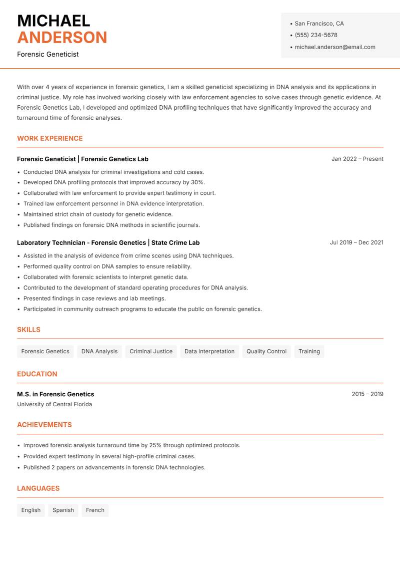Geneticist resume template — Modern Professional