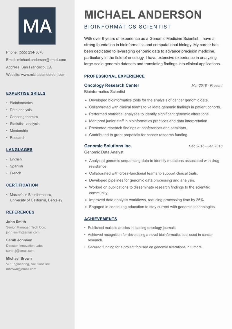 Genomic Medicine Scientist resume template — Creative Minimal