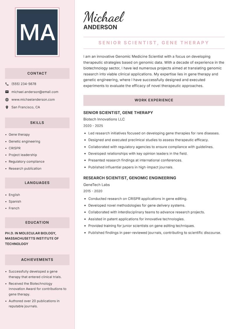 Genomic Medicine Scientist resume template — Executive