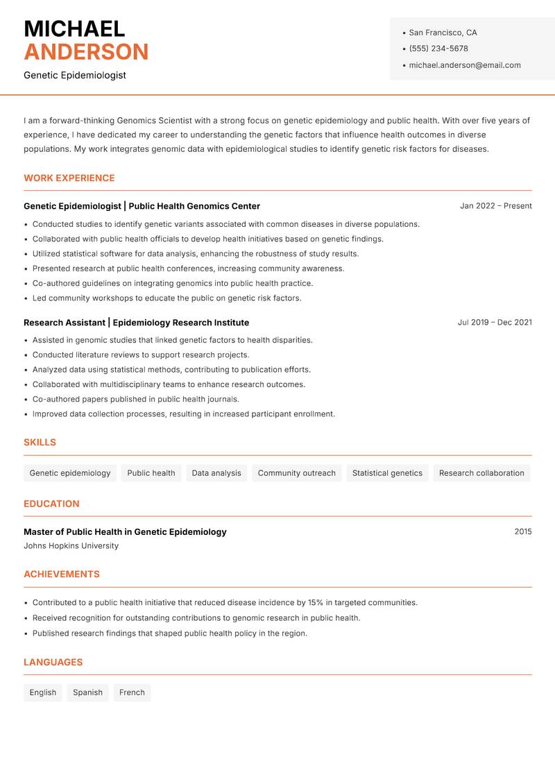 Genomics Scientist resume template — Modern Professional