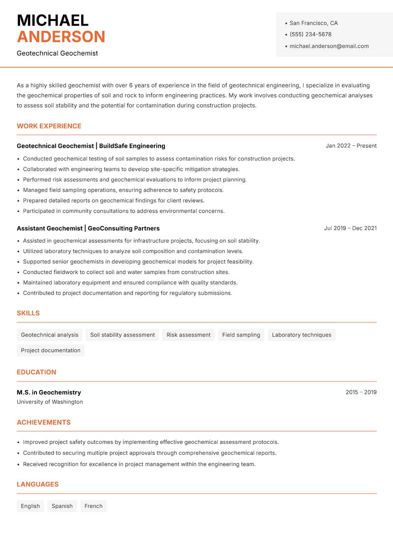 Geochemist resume template — Modern Professional