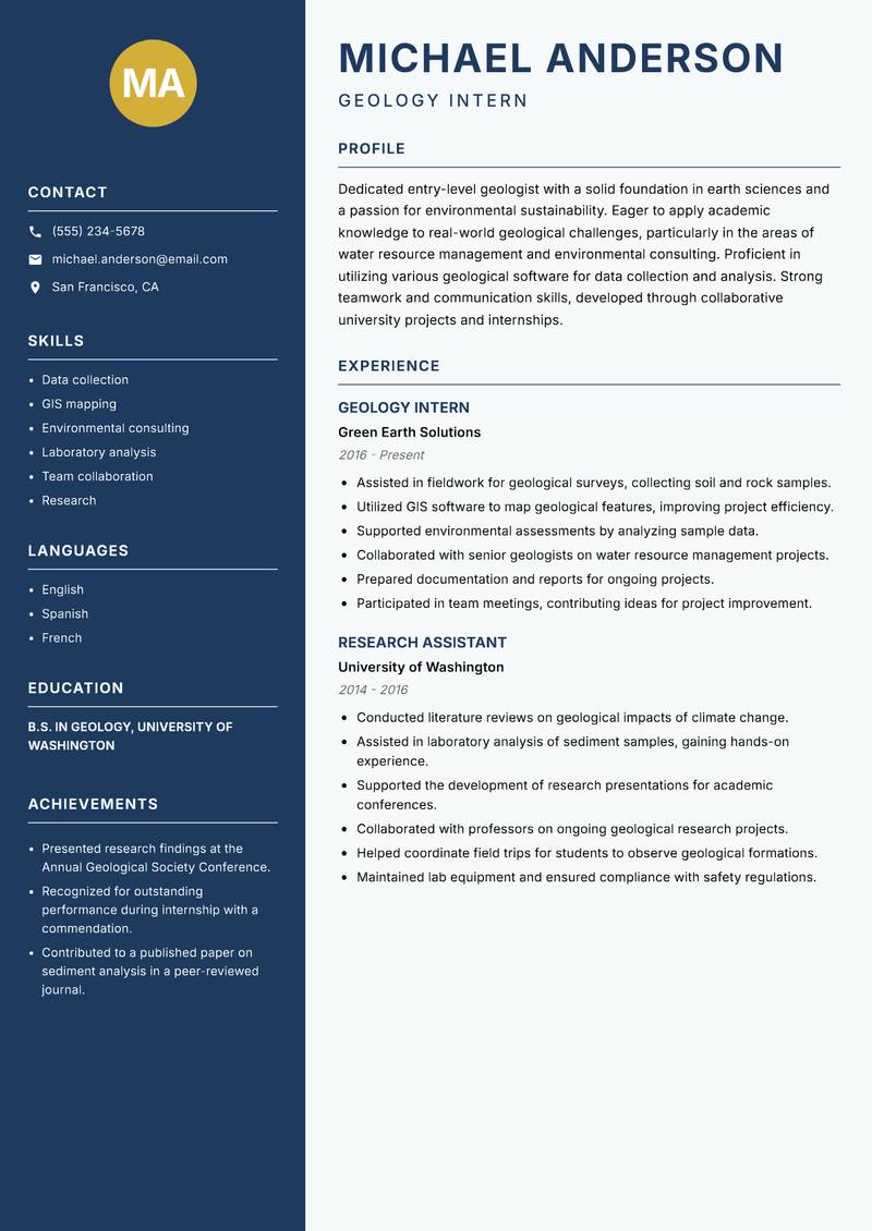 Geologist resume template — Classic Clean