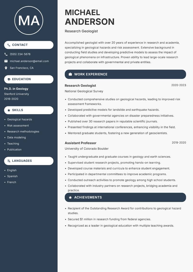 Geologist resume template — Compact