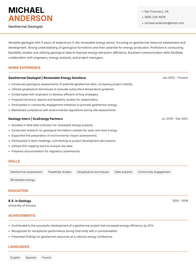 Geologist resume template — Modern Professional