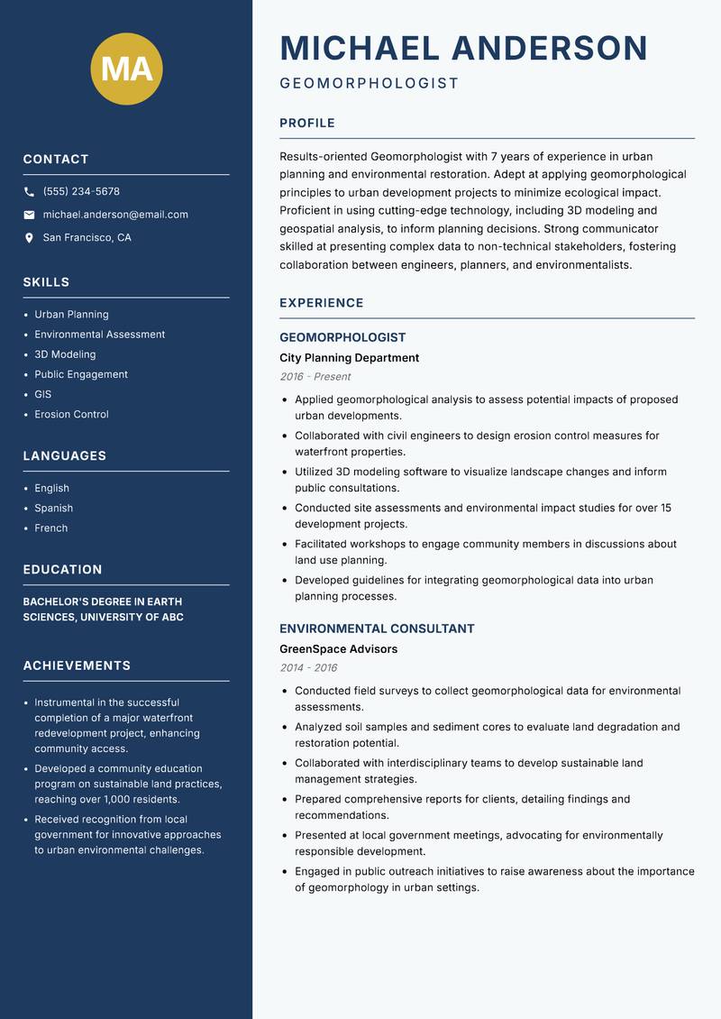 Geomorphologist resume template — Classic Clean